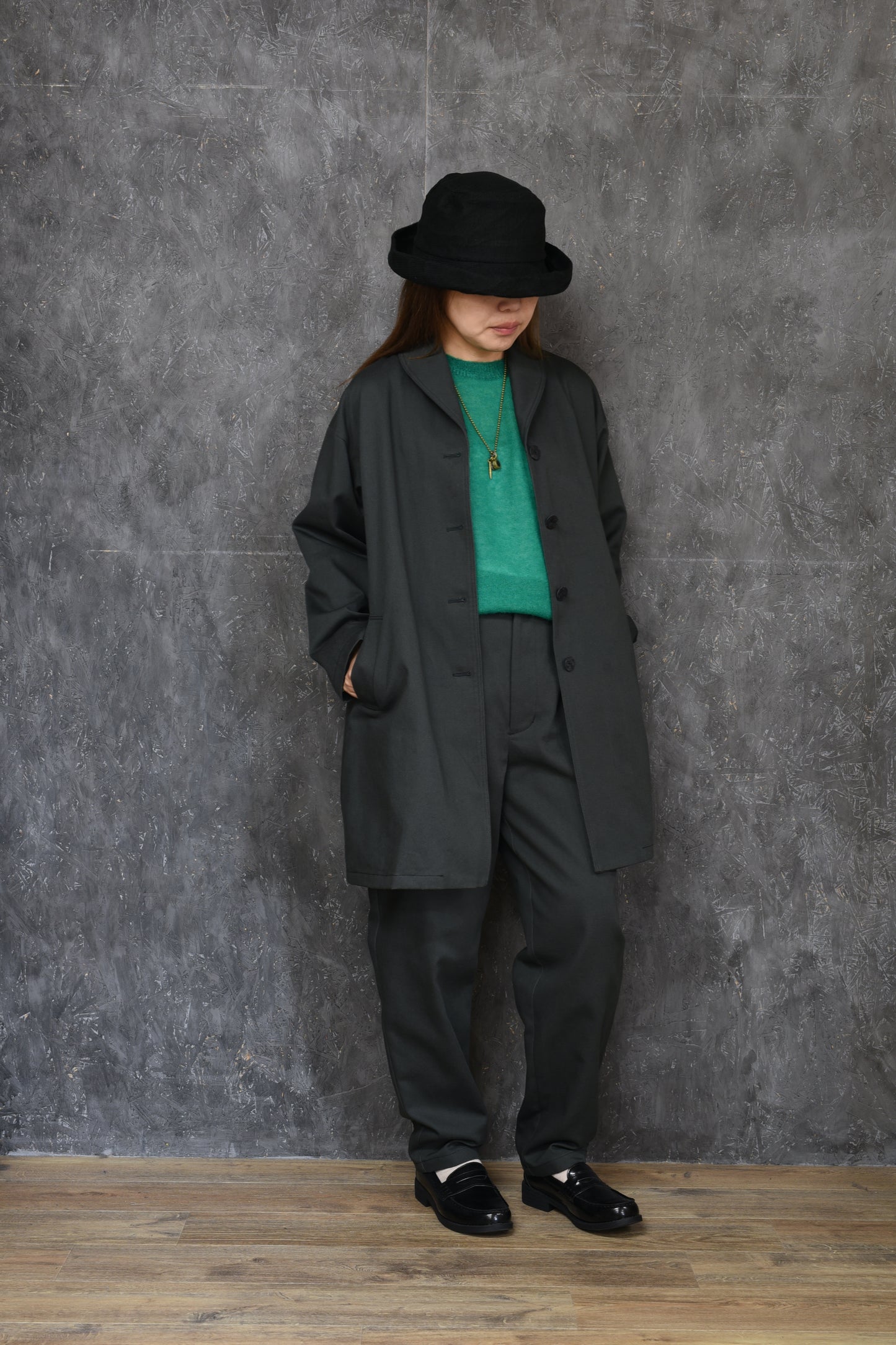 ショールカラーコート チャコール